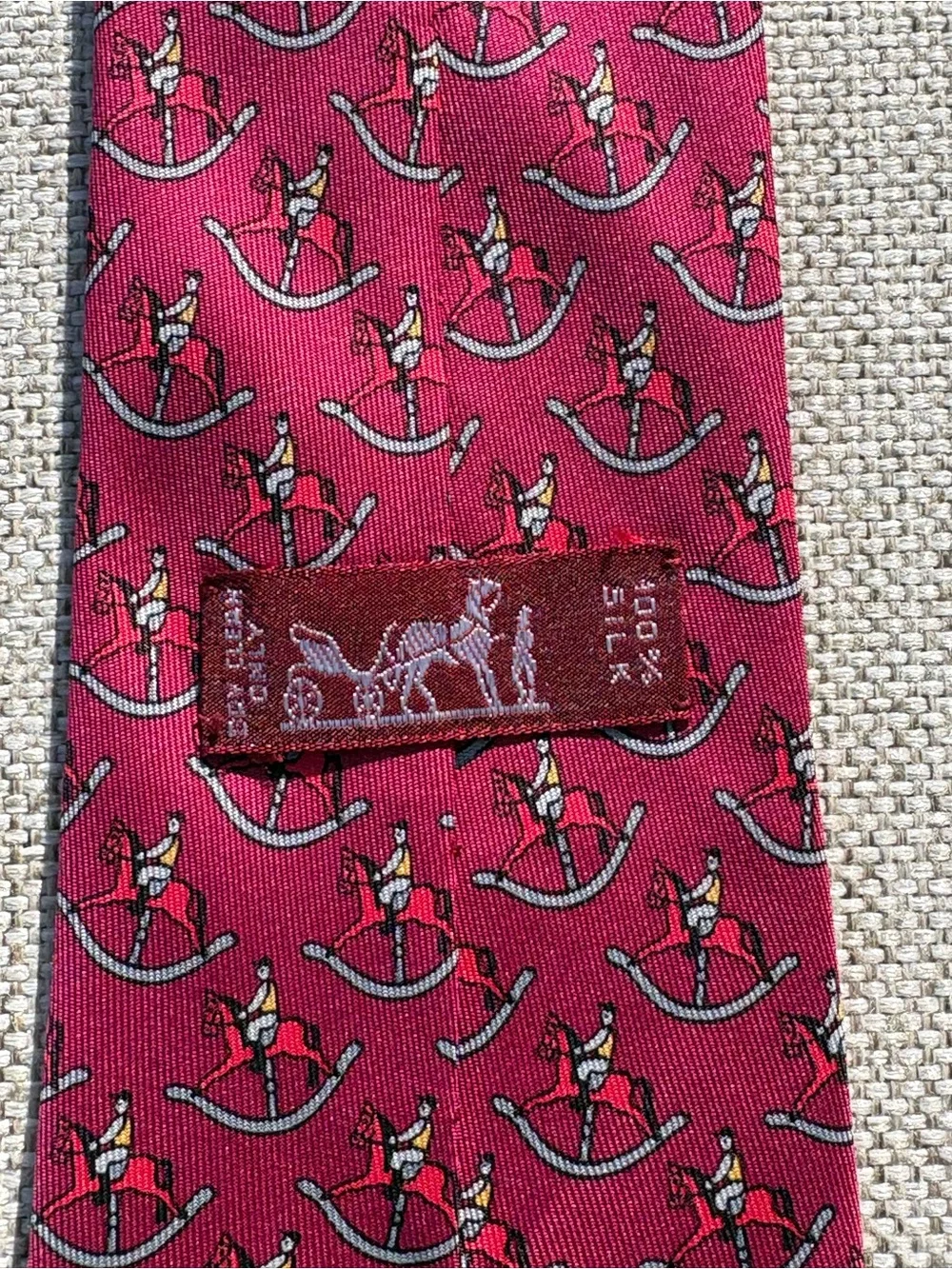 Hermès Paris Rocking Horse Rider Silk Tie Burgundy Pink France